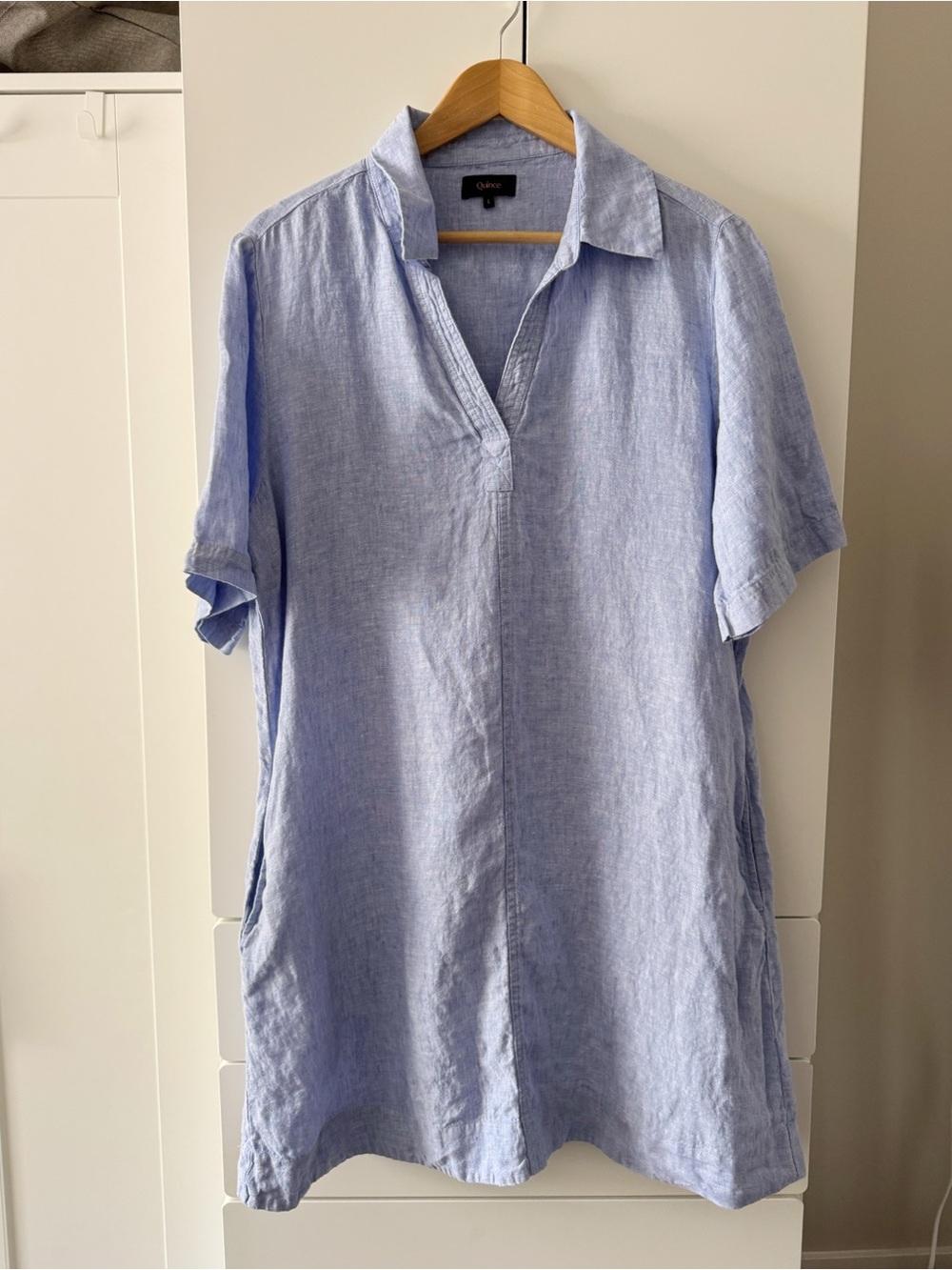 Quince European Linen Popover Mini Dress – French Blue - Picture 2 of 10